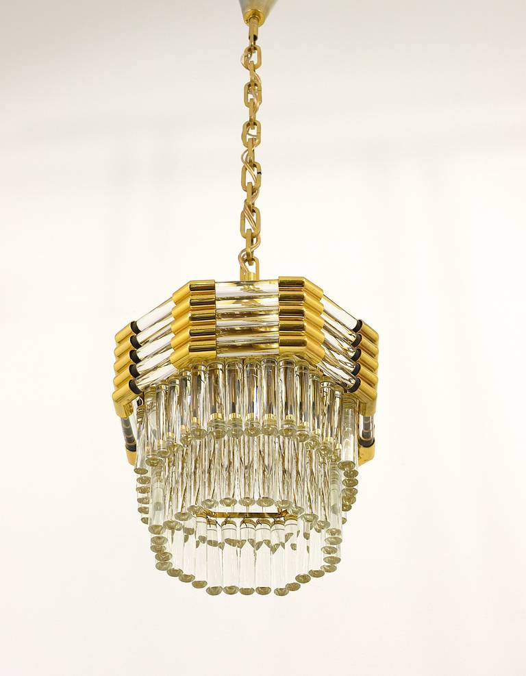 Bakalowits Gold-Plated Brass Chandelier with Crystal Rods, Austria, 1970s 2