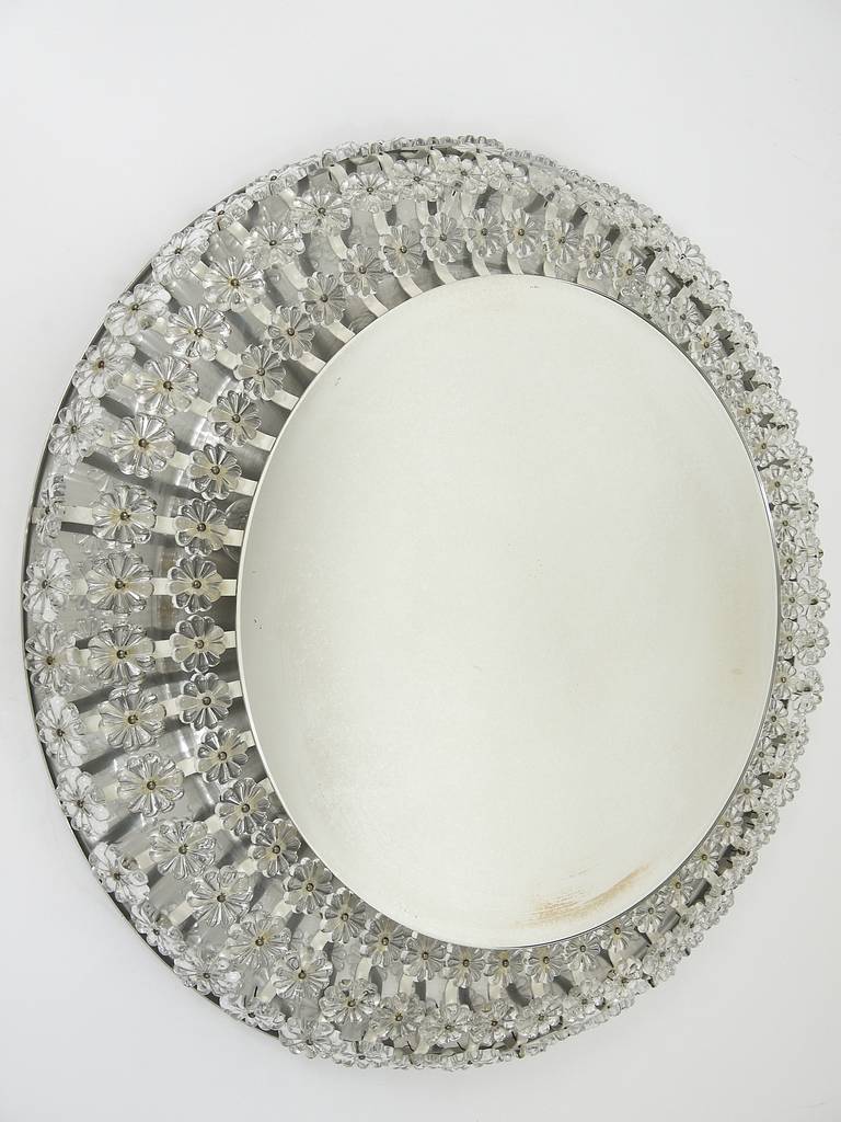 Autrichien Huge Emil Stejnar Round Glass Blossoms Backlit Wall Mirror by Nikoll Austria en vente