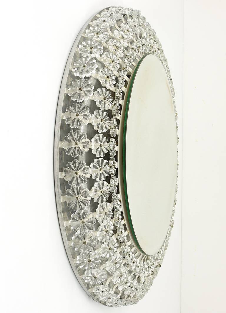 Huge Emil Stejnar Round Glass Blossoms Backlit Wall Mirror by Nikoll Austria en vente 2