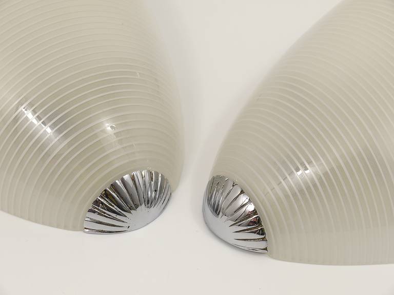 Metal Pair of Art Deco Glass Wall Sconces in the Style of Jean Perzel, France, 1930s