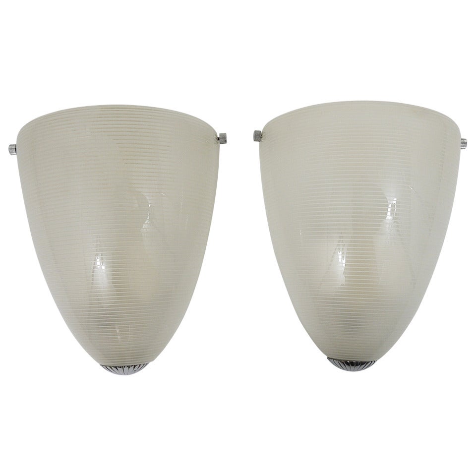 Pair of Art Deco Glass Wall Sconces in the Style of Jean Perzel, France, 1930s