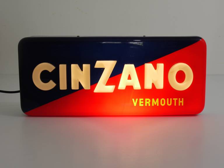 Metal Vintage Cinzano Vermouth Illuminated Advertising Sign, Italy, 1950s