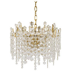 Gold-Plated Bakalowits Snowflake Crystal, Glass and Brass Chandelier, 1970s 5
