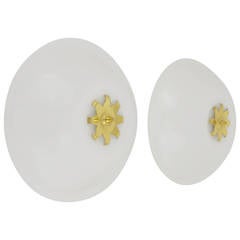 Pair of Mid Century Glass Brass Flush Mounts or Sconces, Italy 1950s 11