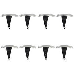 Set of Eight Italian Chrome and Black Wall Coat Hooks, Italy 1980s 12