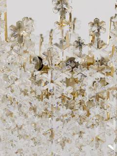 Bakalowits Wiener vergoldeter Schneeflocken-Kronleuchter aus Kristallglas und Messing, 1970er Jahre