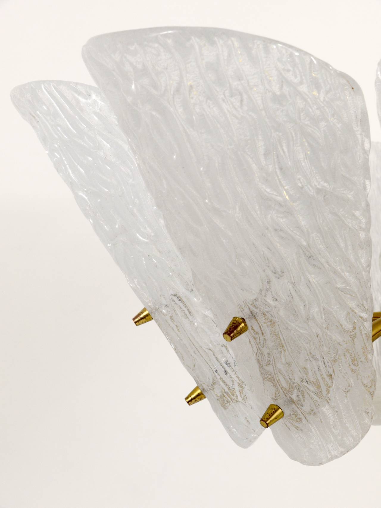 20th Century J. T. Kalmar Midcentury Brass Chandelier, White Textured Glass , 1950s For Sale