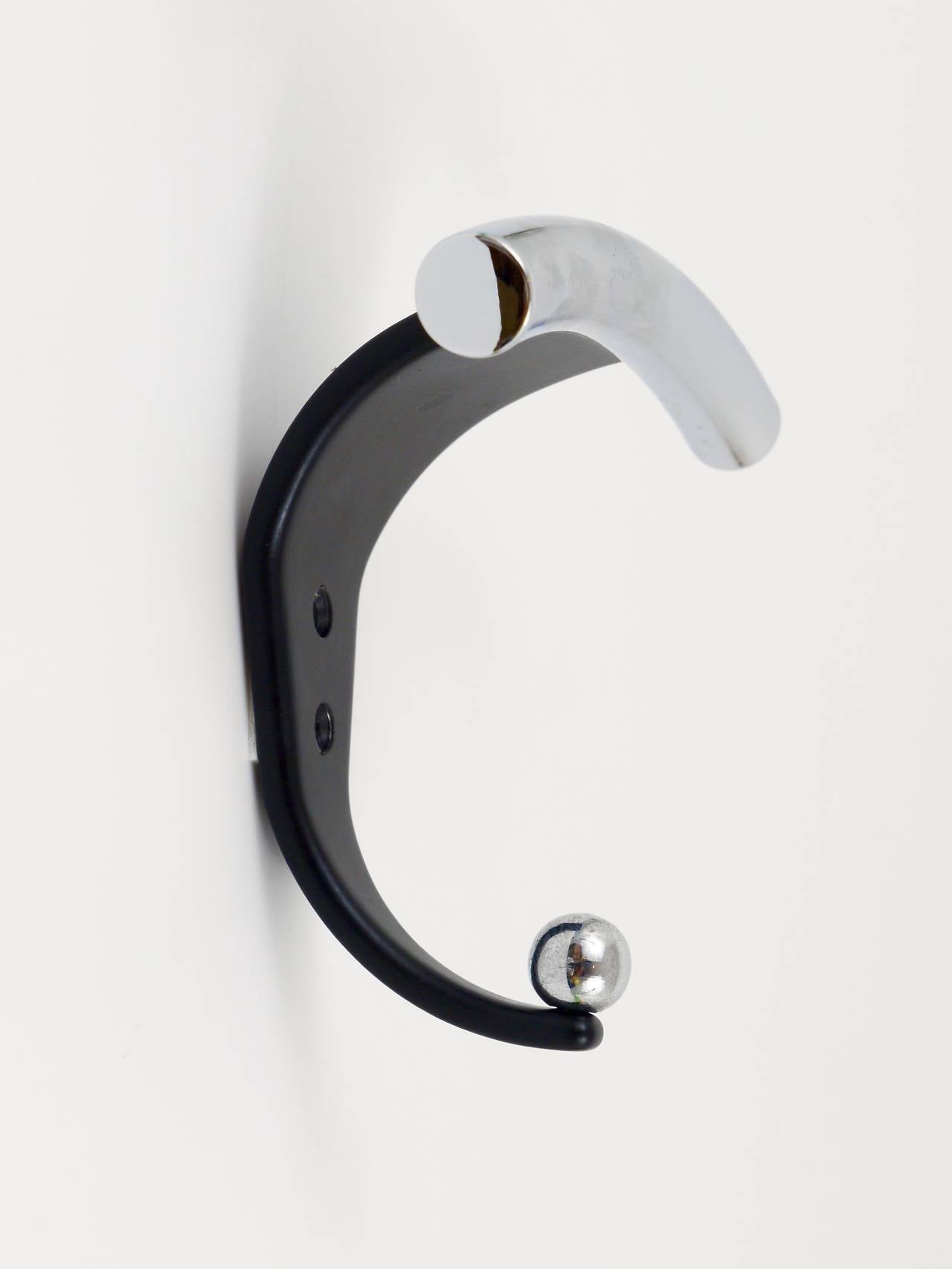 Modern Up to Seven Postmodern Chrome & Black Wall Coat Hooks, Italy, 1980s For Sale