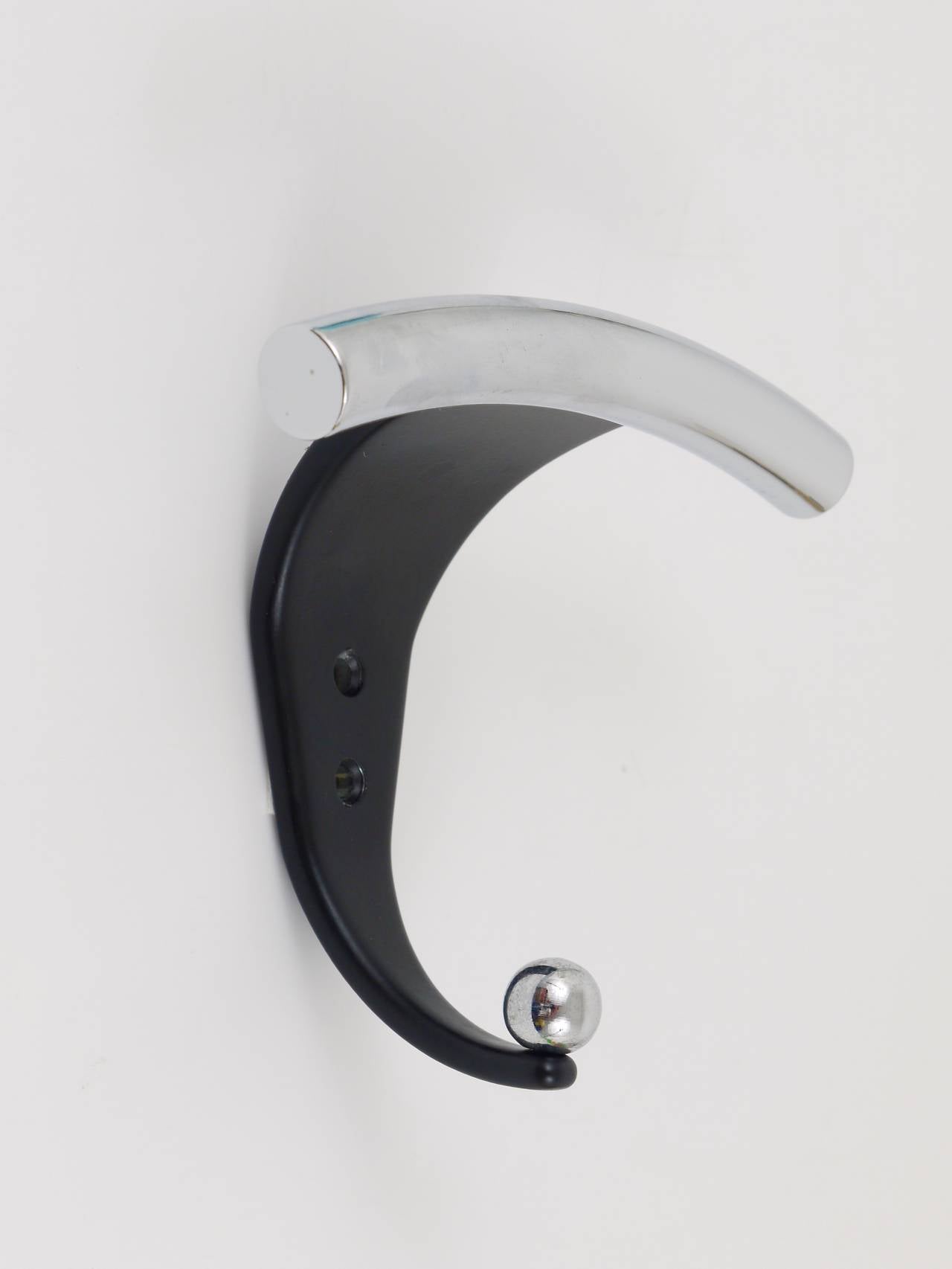 Up to Seven Postmodern Chrome & Black Wall Coat Hooks, Italy, 1980s For Sale 1