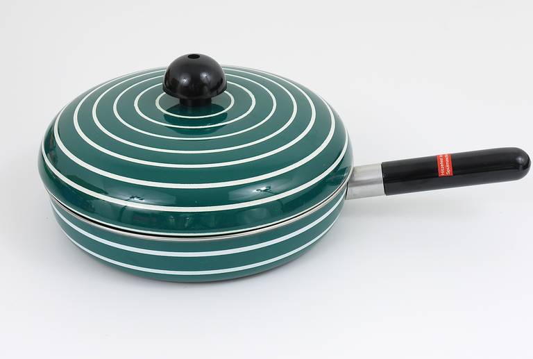 Mid-Century Modern Carl Auböck Striped Enameled Pan with Lid by Riess, Unused, Austria, 1970s For Sale