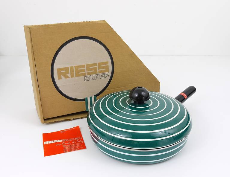 Metal Carl Auböck Striped Enameled Pan with Lid by Riess, Unused, Austria, 1970s For Sale