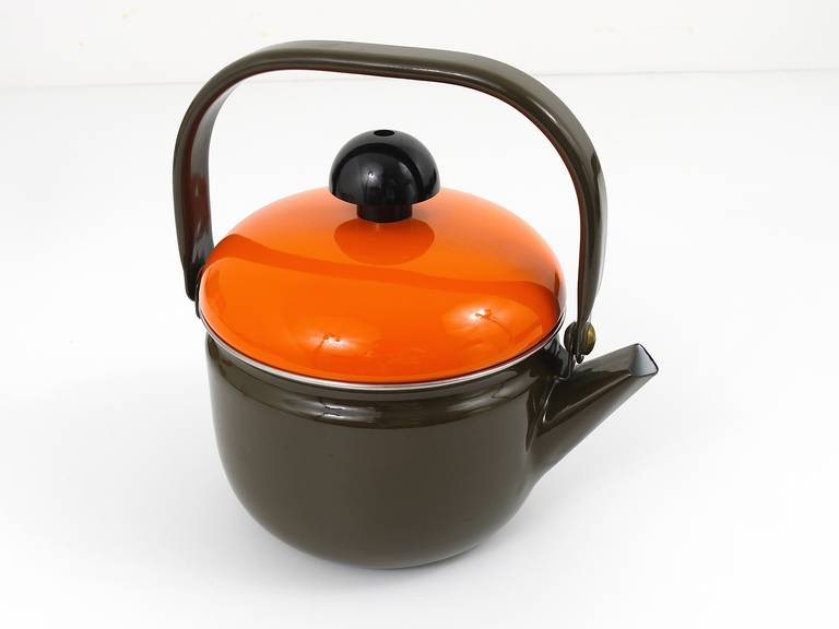 Mid-Century Modern Cook with Carl Aubock Enameled Tea Water Kettle, by Riess Austria, 1970s