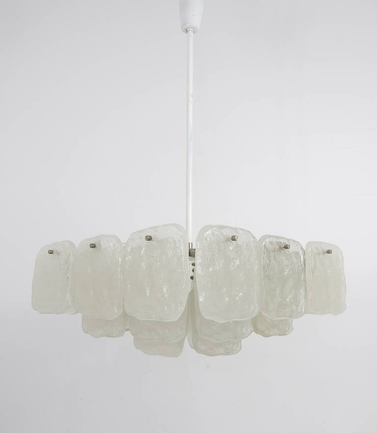 Mid-20th Century Huge J.T. Kalmar Square Chandelier with Frosted Ice Glass Panels, Austria, 1960s For Sale