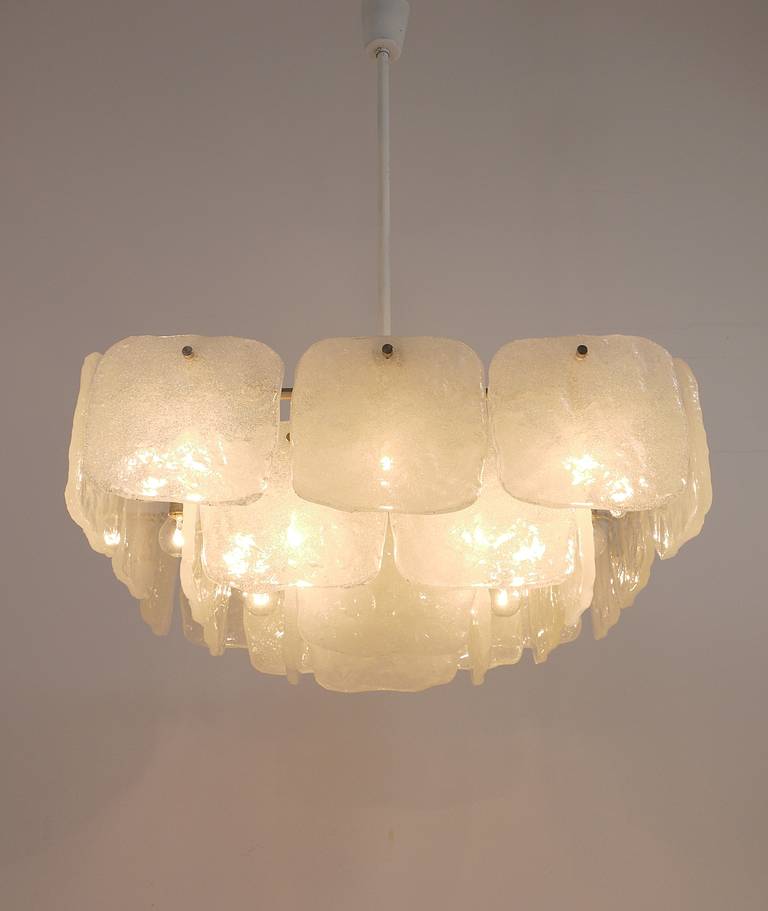 Mid-Century Modern Huge J.T. Kalmar Square Chandelier with Frosted Ice Glass Panels, Austria, 1960s For Sale