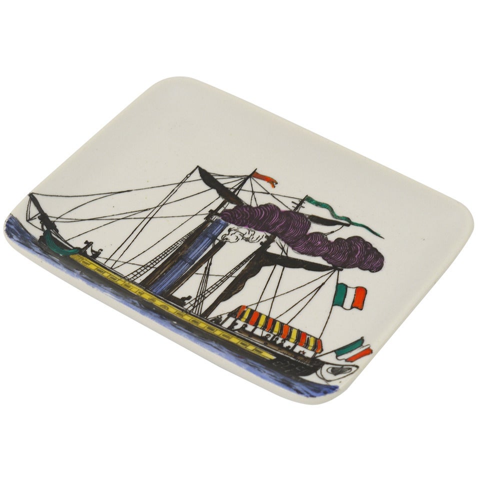 Beautiful Square Steamboat Plate by Piero Fornasetti, Italy, 1970s