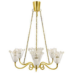 Emil Stejnar Modernist Brass Chandelier for Rupert Nikoll, Austria 1950s 3