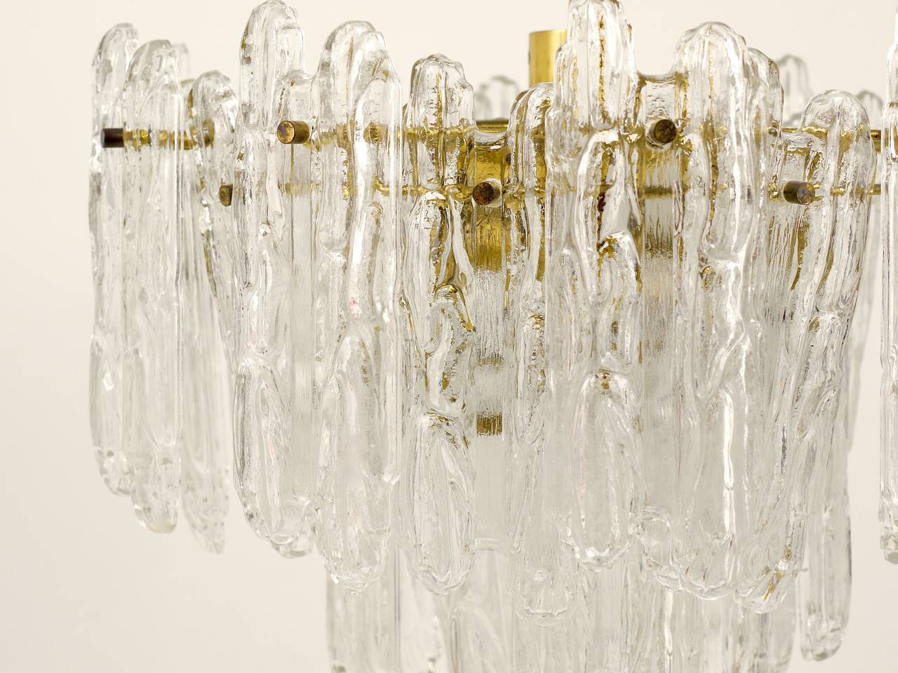 Kinkeldey Icicle Brass Ice Glass Chandelier, Germany, 1960s For Sale 2