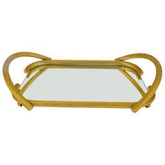 Beautiful French Rope Mirror Serving Tray in Gilded Metal, 1970s