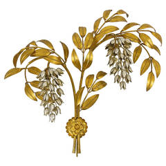 Gilt Metal Palm Tree Wall Light Sconce Hans Kogl, Germany, Maison Jansen Style 9
