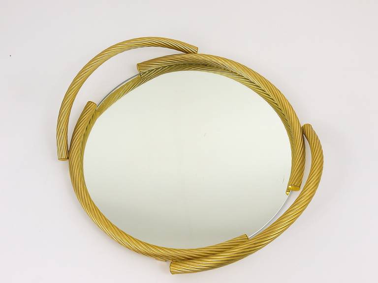 Golden Hollywood Regency Rope Mirror Serving Tray, Gilt Metal, France, 1970s 1