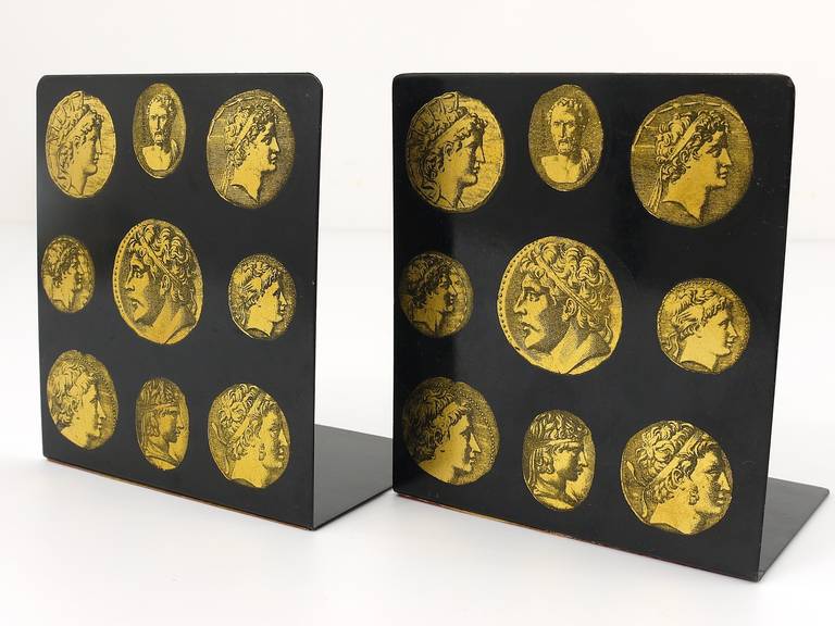 Metal Piero Fornasetti Pair of Mid-Century Cameos Cammei Bookends, Italy, 1960s