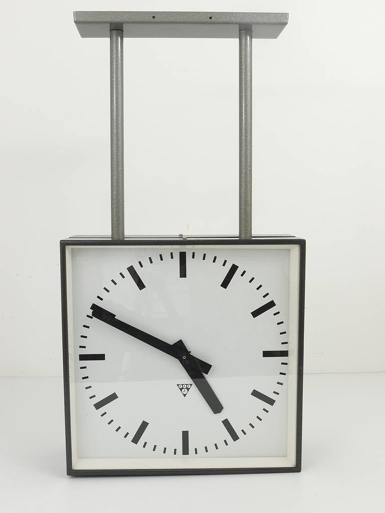 Mid-Century Modern Very Big Double Sided Industrial, Two-Face Train Station Clock