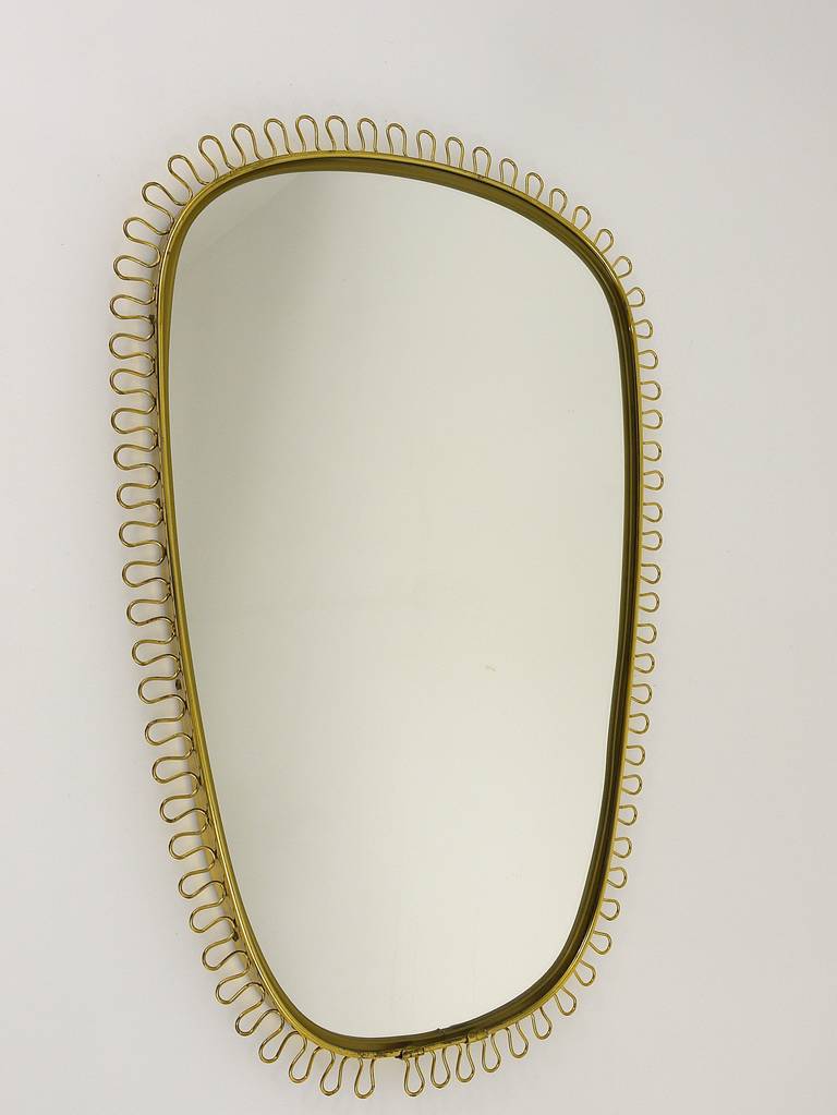 Austrian Beautiful Brass Loop Mirror Attributed to Josef Frank, Austria, 1950s