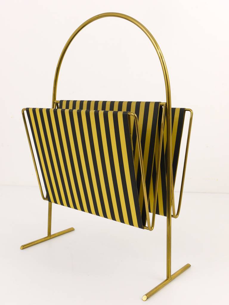 Very Charming French Modernist Brass Magazine Stand News Rack, 1950s