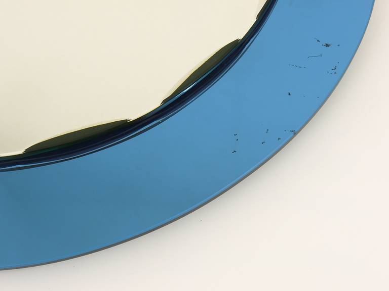 Mid-20th Century Cristal Arte Blue Oval Scalloped Mid-Century Wall Mirror, Italy, 1960s