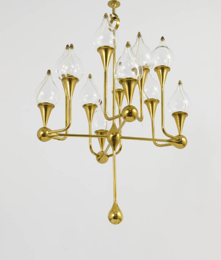 Mid-Century Modern Freddie Andersen Danish Oil Lamp Candle Brass Chandelier, 1970s