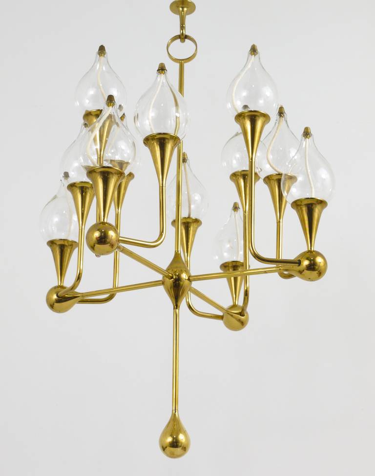 Freddie Andersen Danish Oil Lamp Candle Brass Chandelier, 1970s In Excellent Condition In Vienna, AT