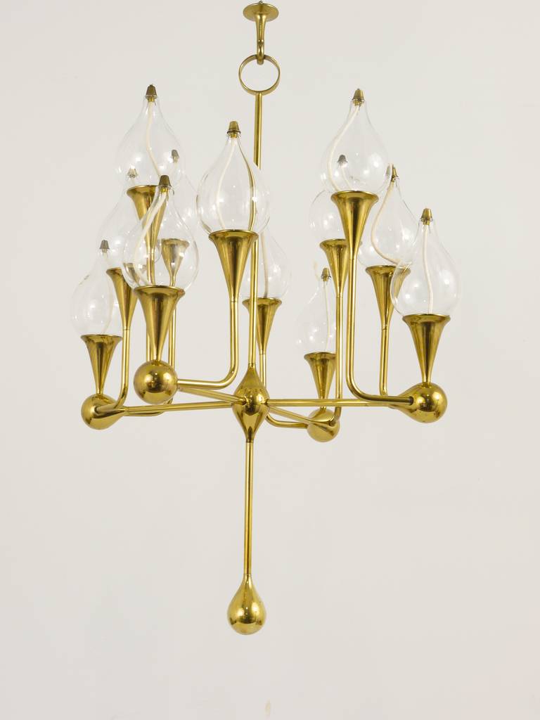 Late 20th Century Freddie Andersen Danish Oil Lamp Candle Brass Chandelier, 1970s