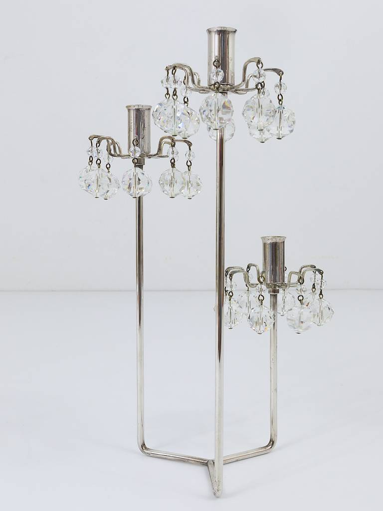 Austrian Lobmeyr Silver Plated Candleholder, Faceted Swarovski Crystals, Austria, 1960s For Sale