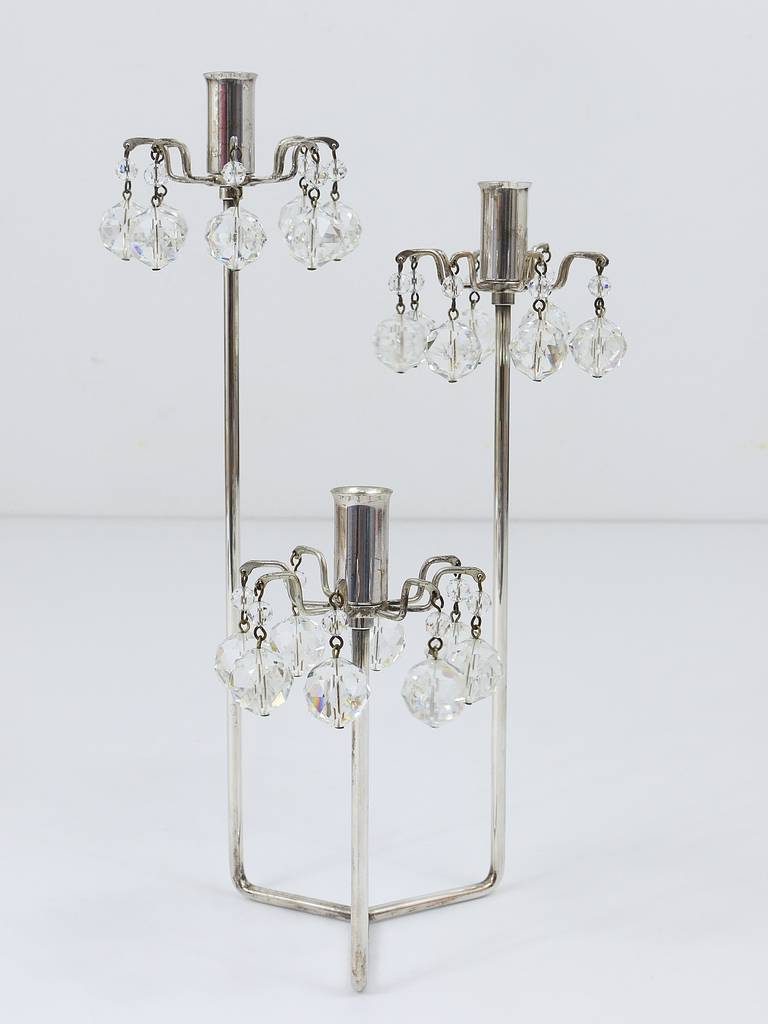 Lobmeyr Silver Plated Candleholder, Faceted Swarovski Crystals, Austria, 1960s In Good Condition For Sale In Vienna, AT