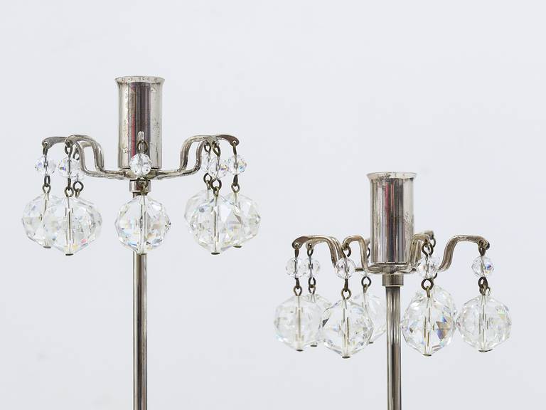 20th Century Lobmeyr Silver Plated Candleholder, Faceted Swarovski Crystals, Austria, 1960s For Sale