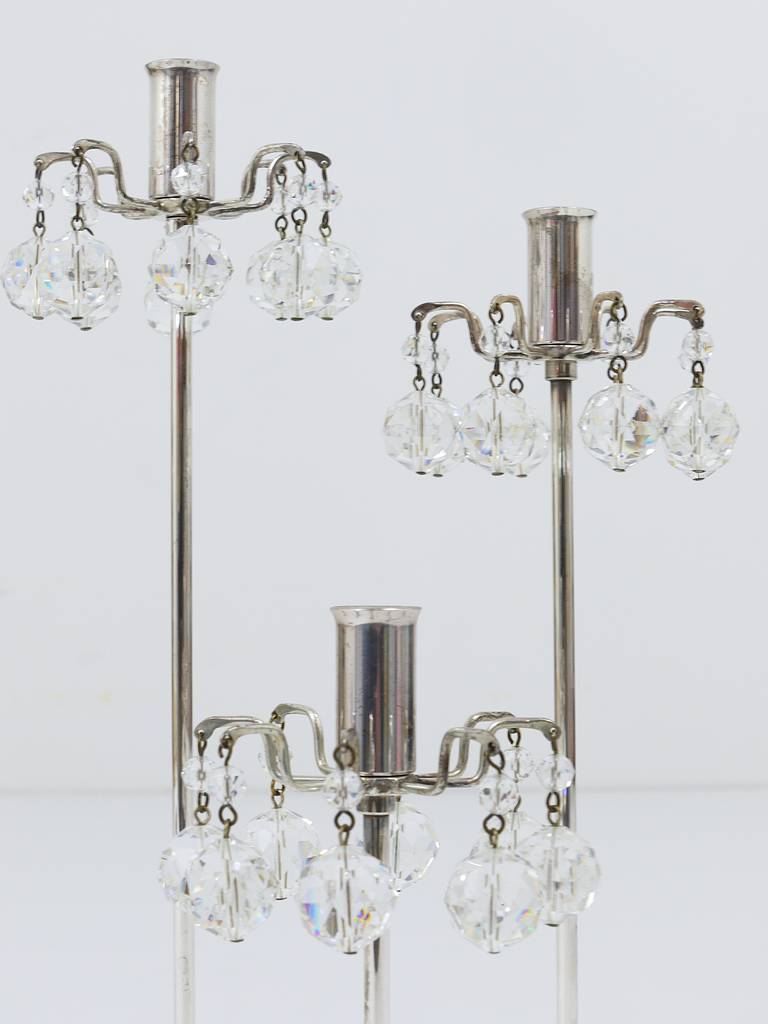 Lobmeyr Silver Plated Candleholder, Faceted Swarovski Crystals, Austria, 1960s For Sale 1