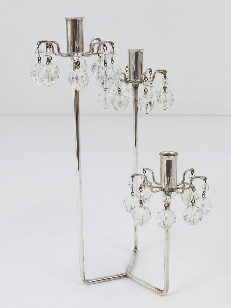 Argent Chandelier Lobmeyr en métal argenté, cristaux Swarovski facettés, Autriche, années 1960 en vente