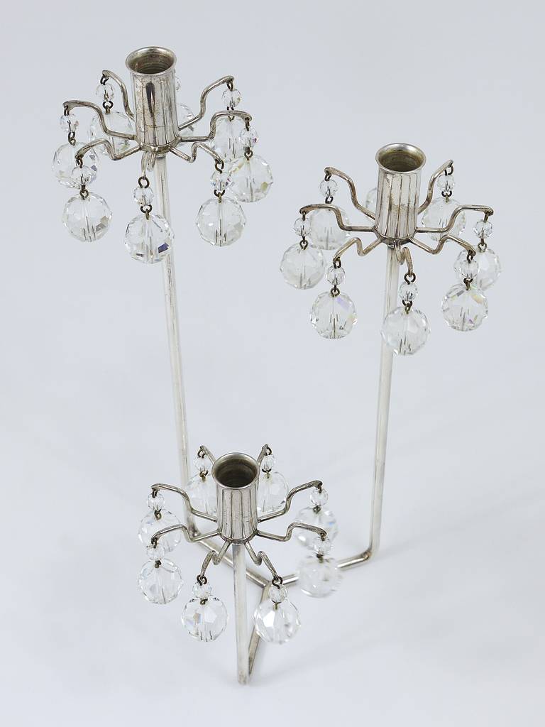 Lobmeyr Silver Plated Candleholder, Faceted Swarovski Crystals, Austria, 1960s For Sale 3