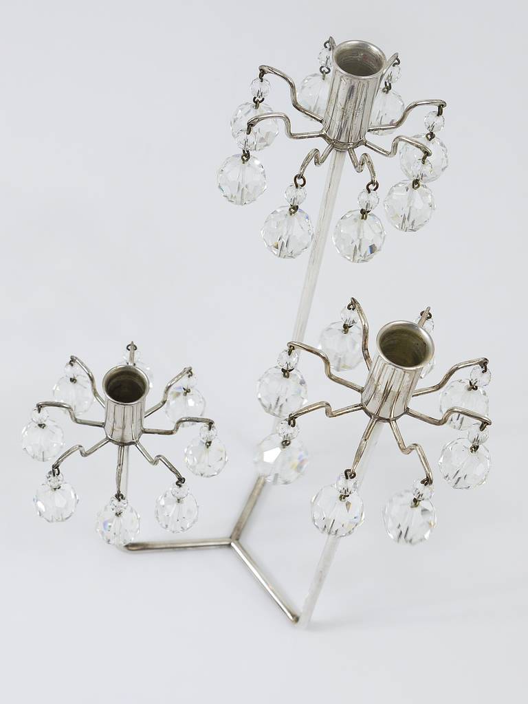 Chandelier Lobmeyr en métal argenté, cristaux Swarovski facettés, Autriche, années 1960 en vente 2