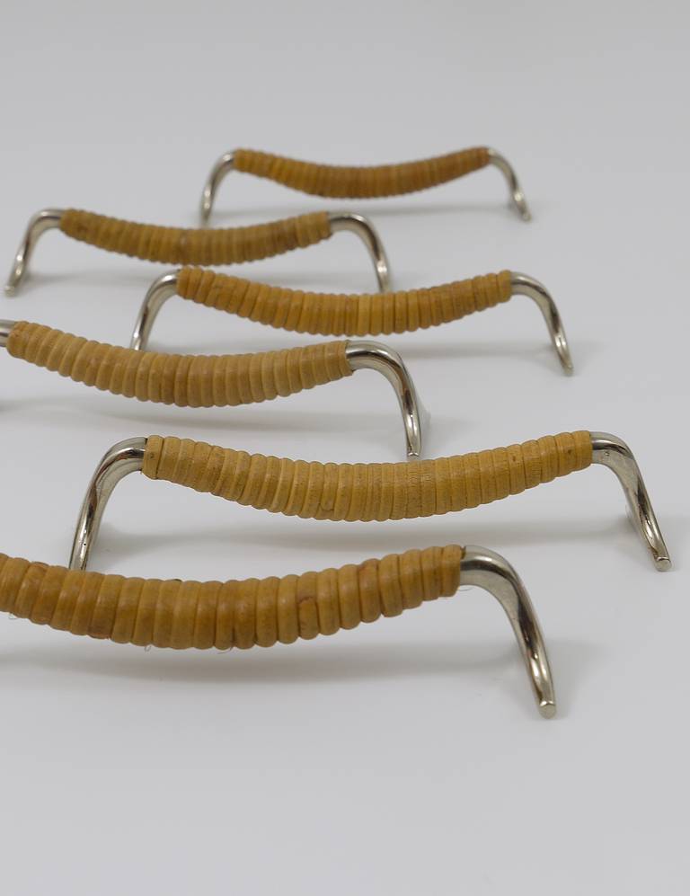 Carl Auböck Set of Six Knife Rests, Nickel-Plated and Wicker, Vienna 1950s 1