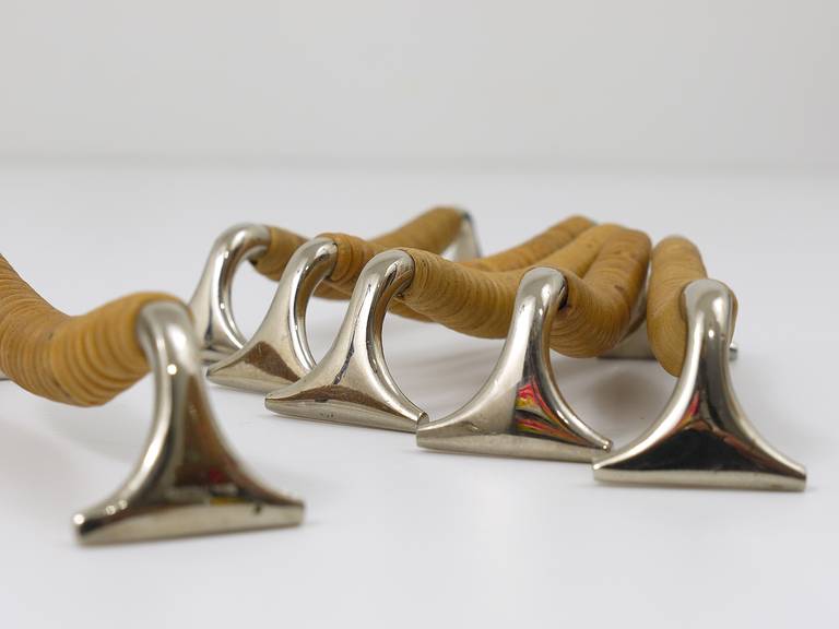 Carl Auböck Set of Six Knife Rests, Nickel-Plated and Wicker, Vienna 1950s 3