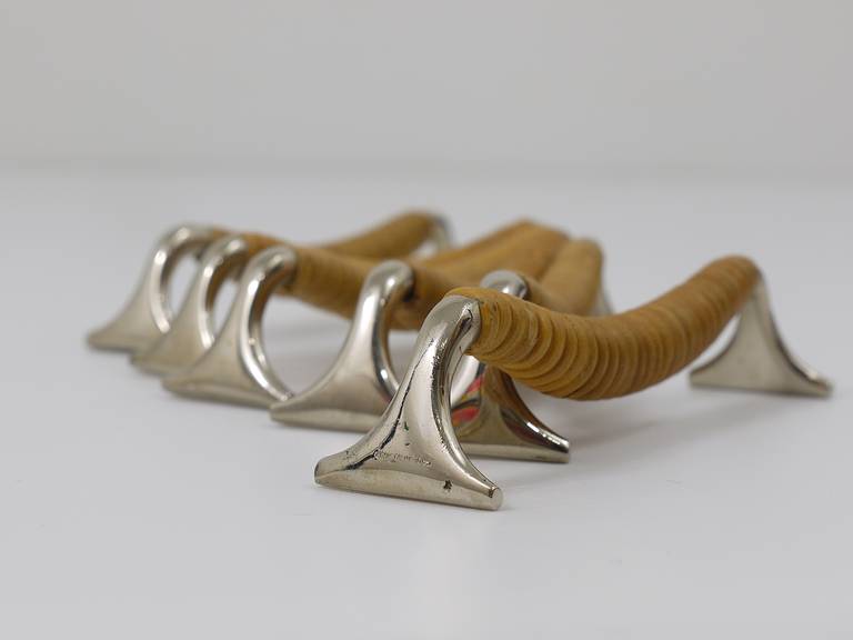 Carl Auböck Set of Six Knife Rests, Nickel-Plated and Wicker, Vienna 1950s 4