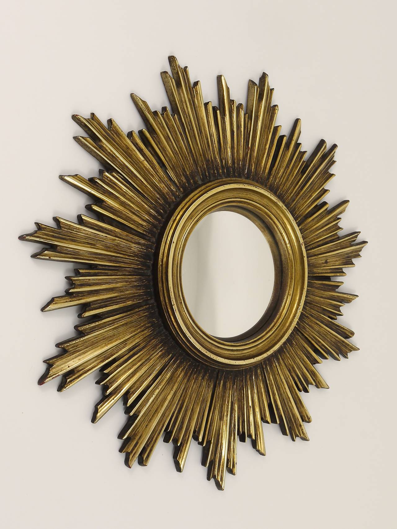 French Gilt Convex Sunburst Starburst Wall Mirror, 1950's 1