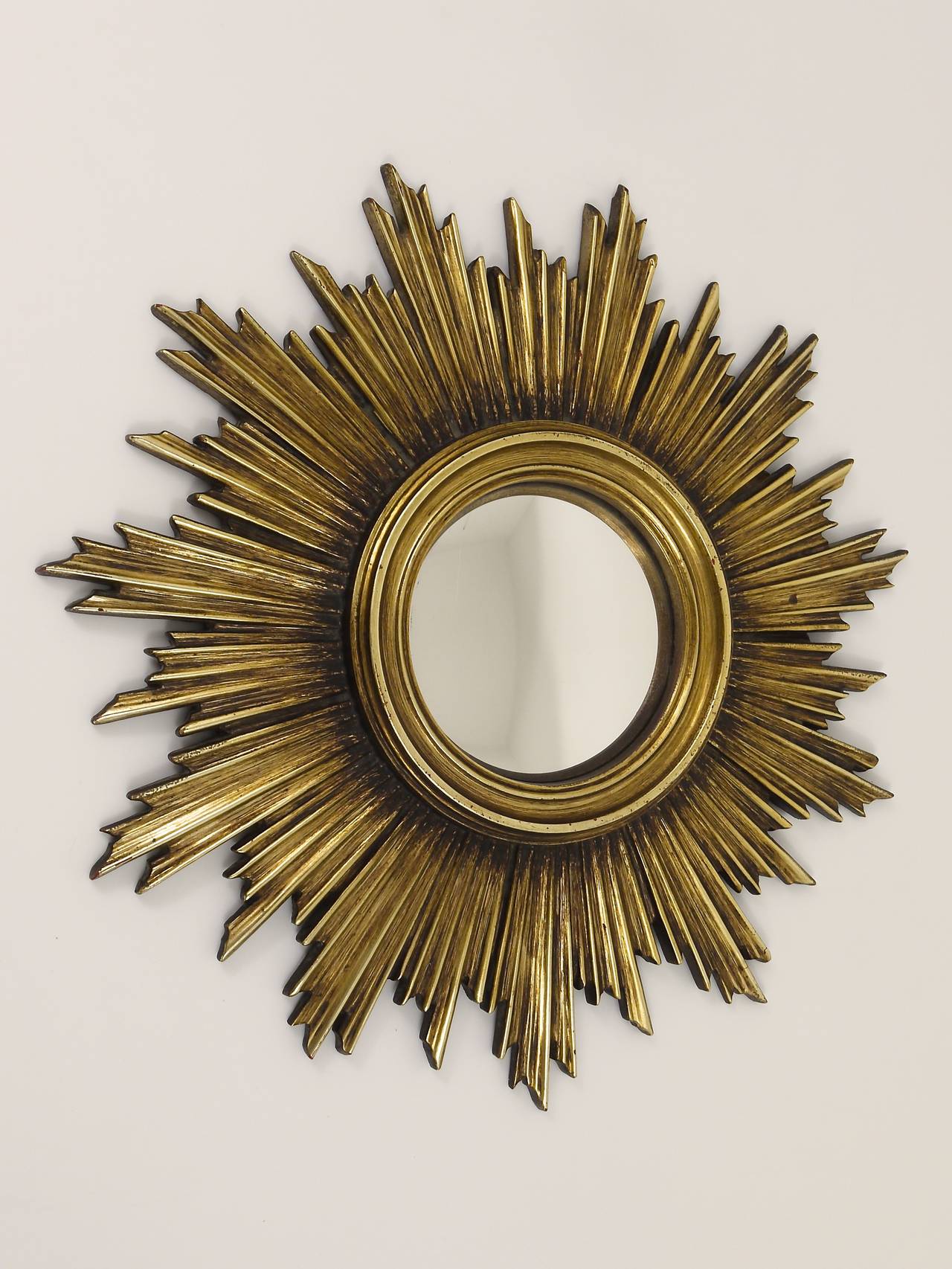 French Gilt Convex Sunburst Starburst Wall Mirror, 1950's 2