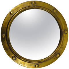 French Nautical Porthole Convex Brass Mirror Buls Eye Mirror, 1950s