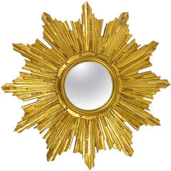 Huge French Gilt Convex Sunburst Starburst Wall Mirror, 1960's