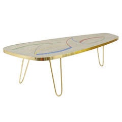 Italian Mid-Century Mosaic Tile Coffee Table with Brass Legs, 1950s