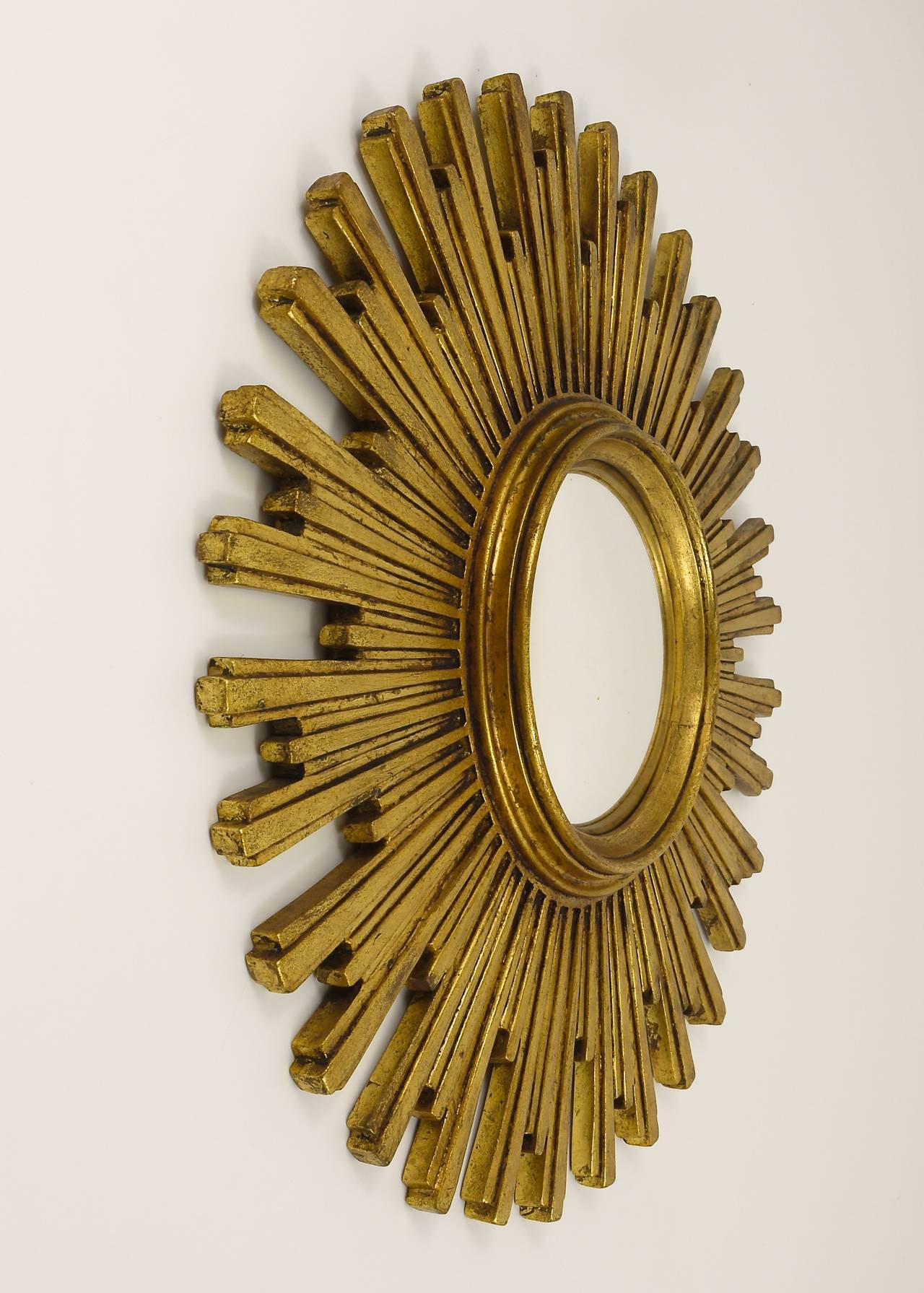 One Of 3 Matching Convex Gilt Wood Sunburst Starburst Mirror, France, 1950s In Excellent Condition In Vienna, AT