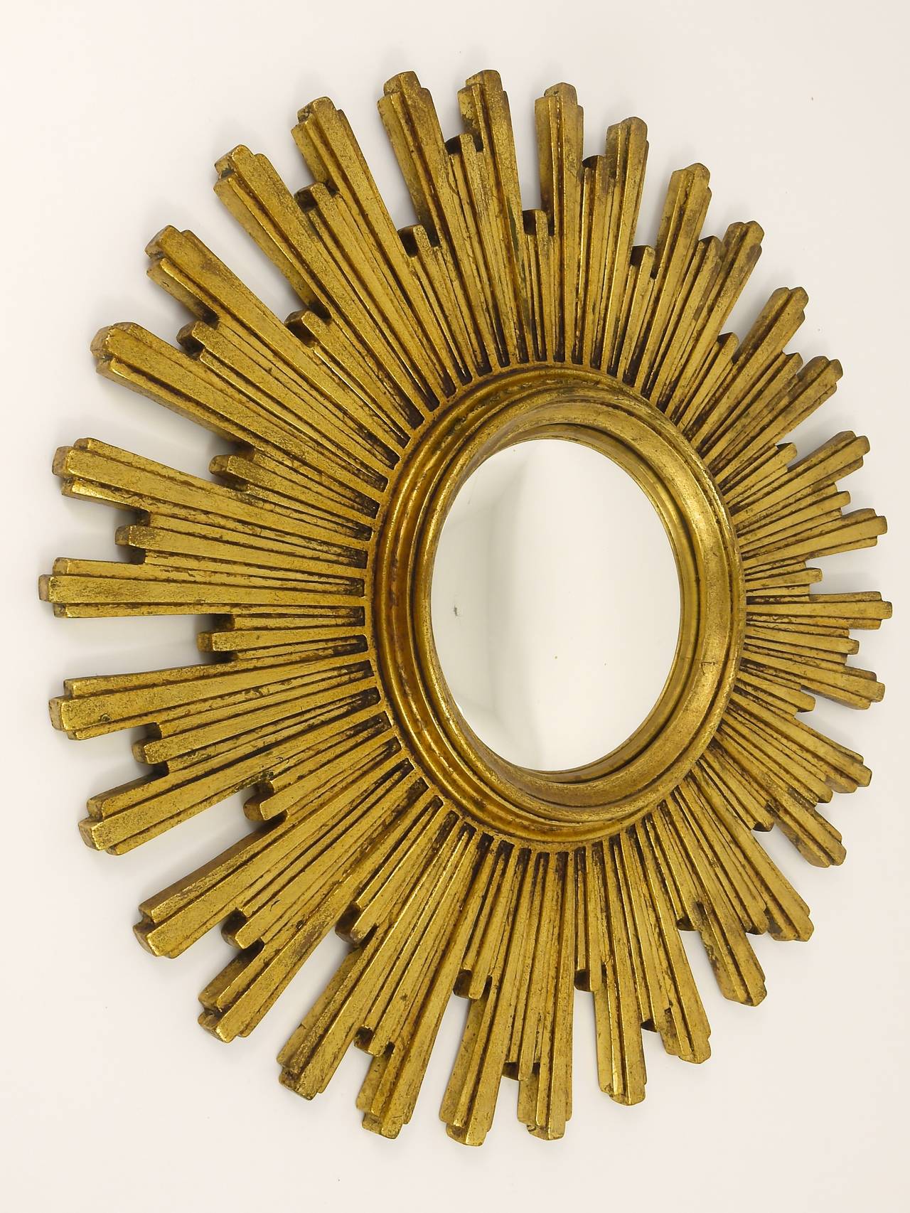 20th Century One Of 3 Matching Convex Gilt Wood Sunburst Starburst Mirror, France, 1950s