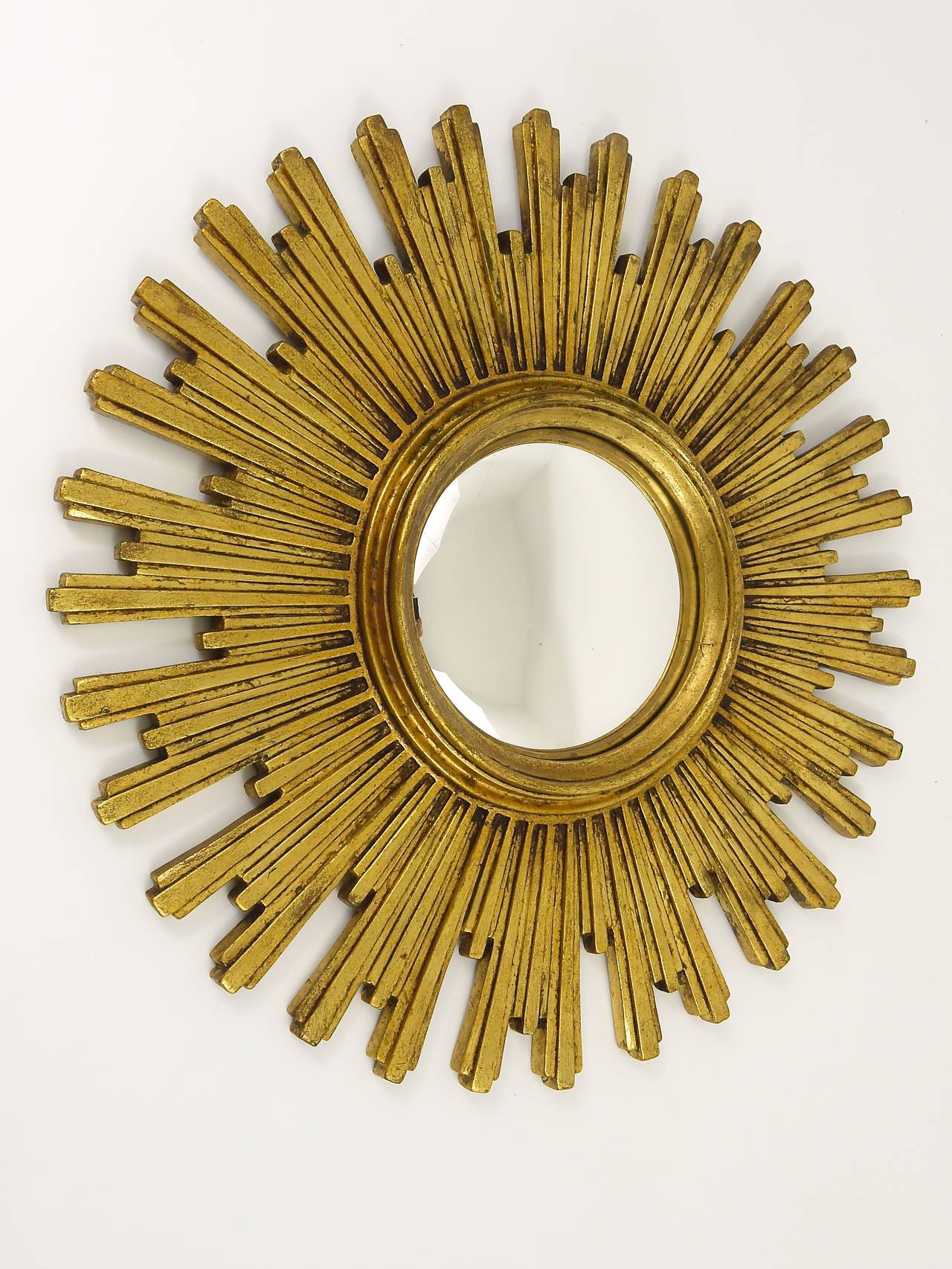 One Of 3 Matching Convex Gilt Wood Sunburst Starburst Mirror, France, 1950s 1